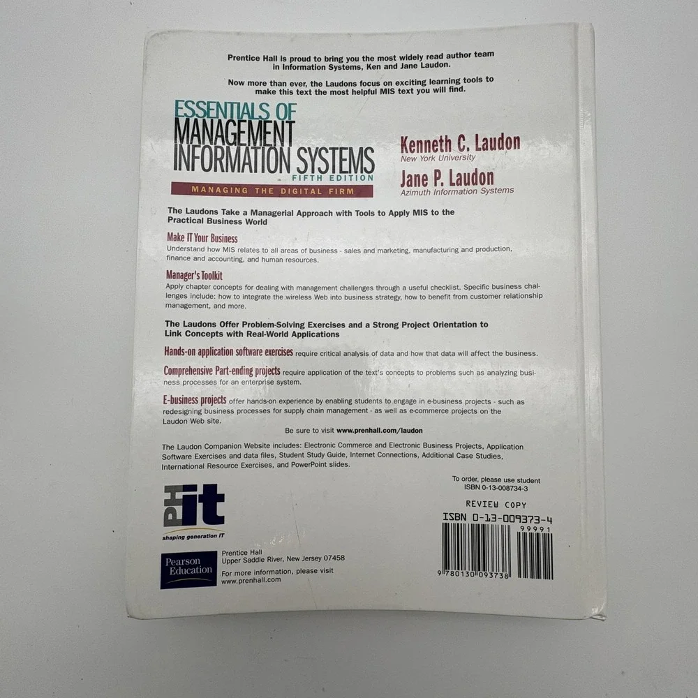 Essentials Management Information Systems Laudon 5th Ed Textbook Prentice PB‎ IT